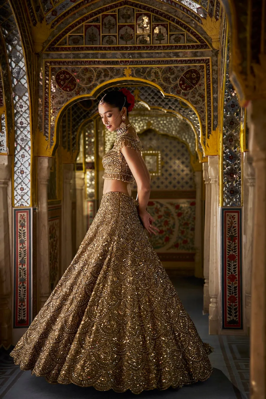 Golden Lehenga with Sequin and Bead Scallop Embroidery