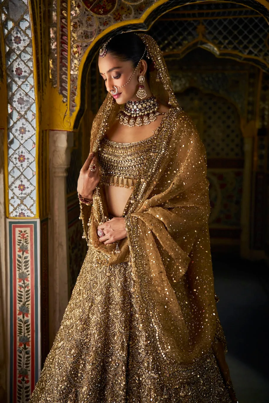 Golden Lehenga with Sequin and Bead Scallop Embroidery