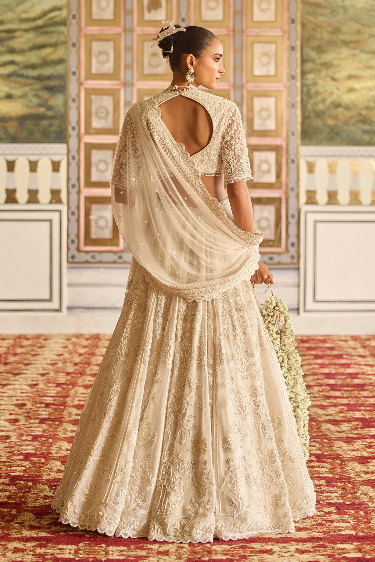 Ivory Lehenga with Threadwork and Sequin Embroidery