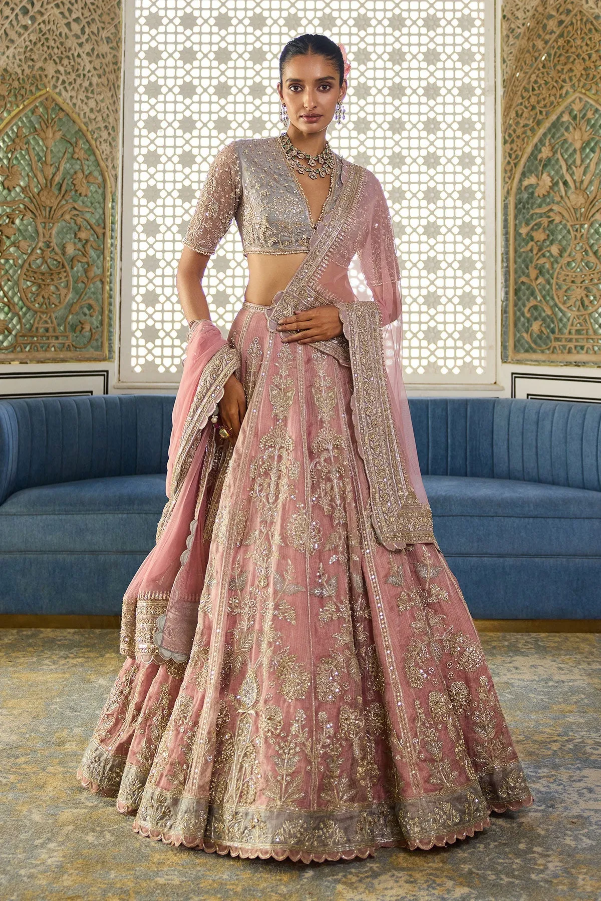 Blush Pink Lehenga with Zardozi and Sequin Embroidery