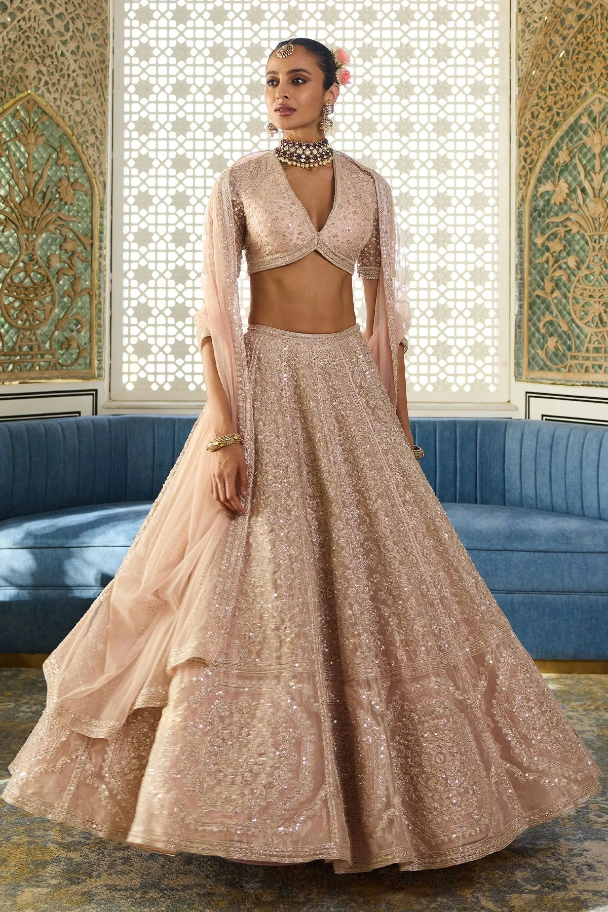 Blush Pink Embroidered Lehenga with Jacket Blouse