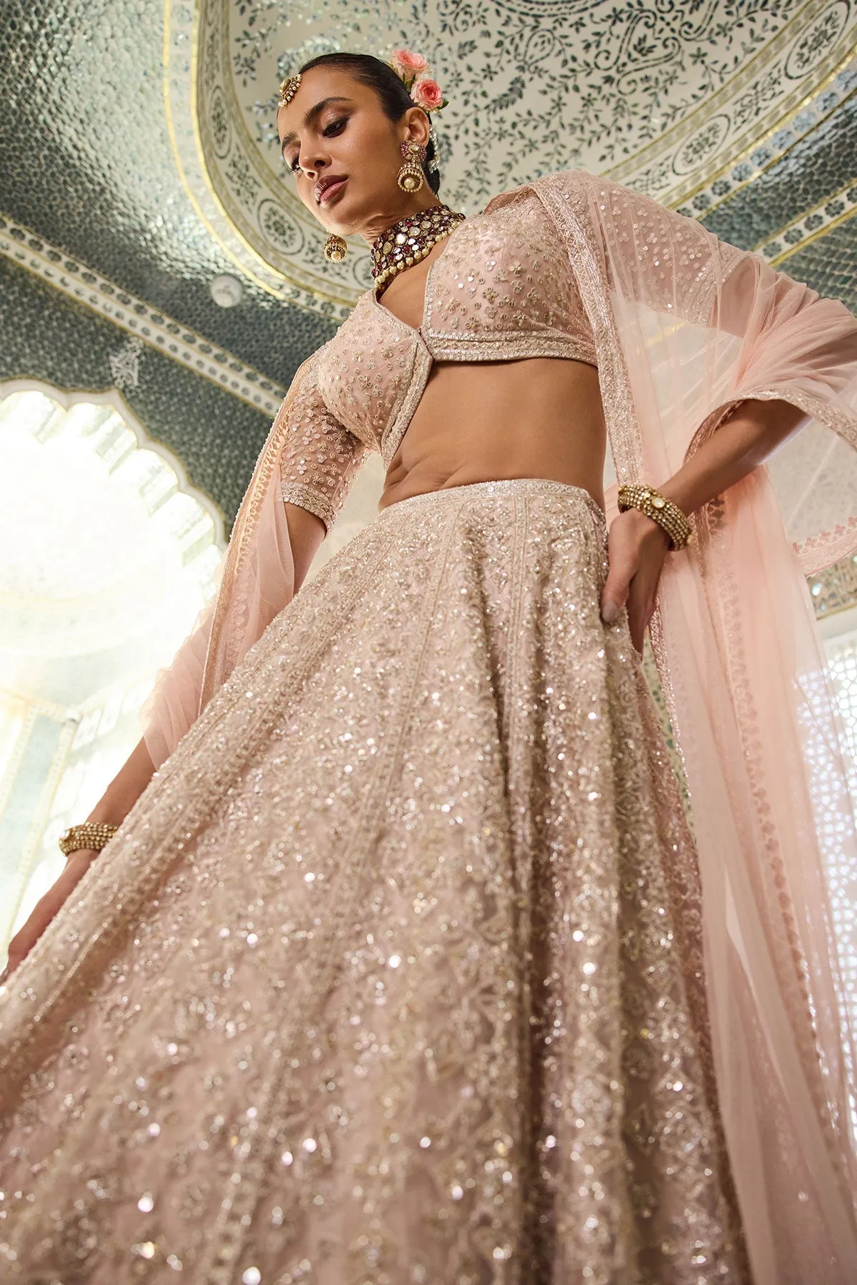 Blush Pink Embroidered Lehenga with Jacket Blouse