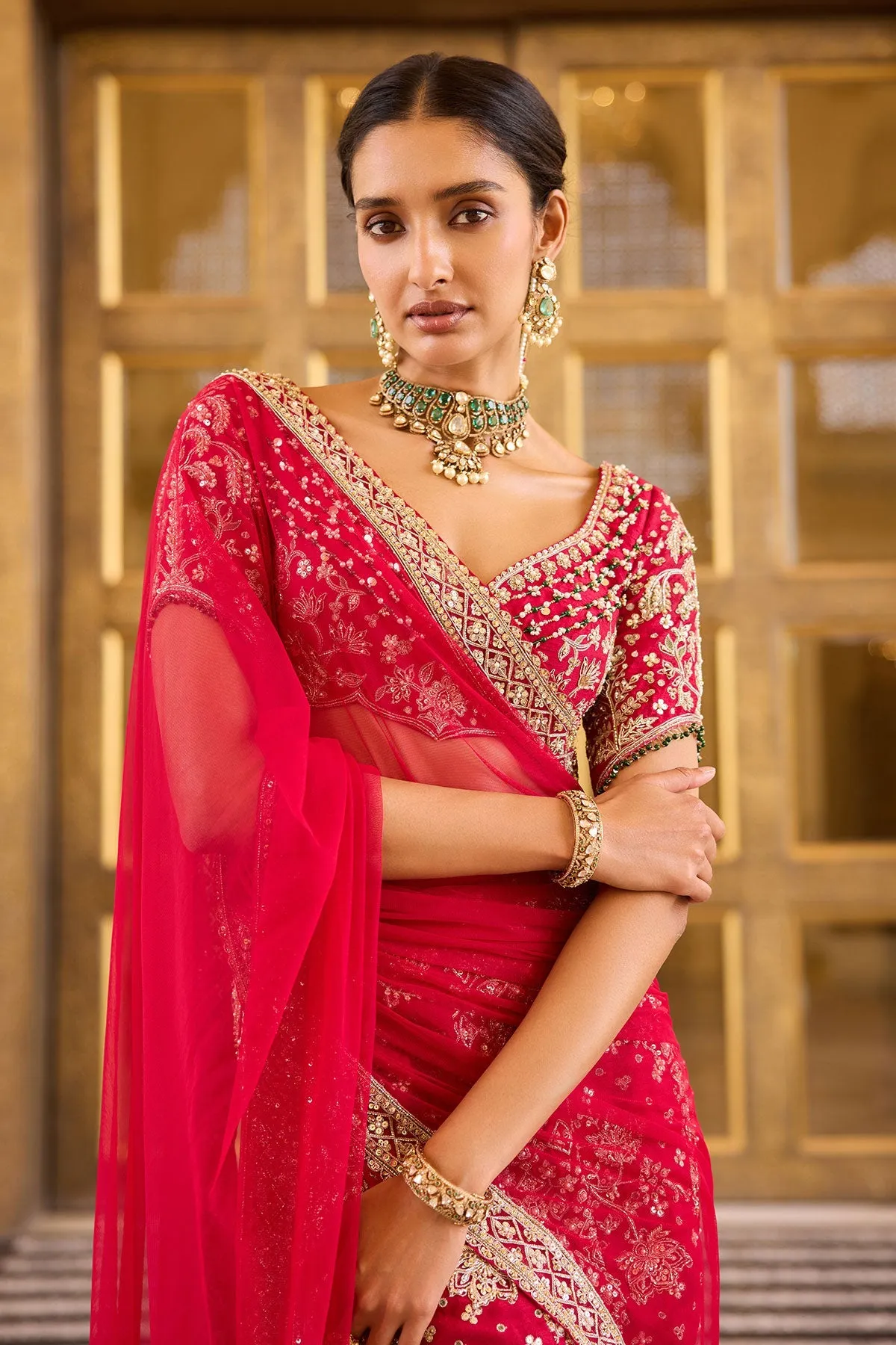Red Embroidered Bridal Sari
