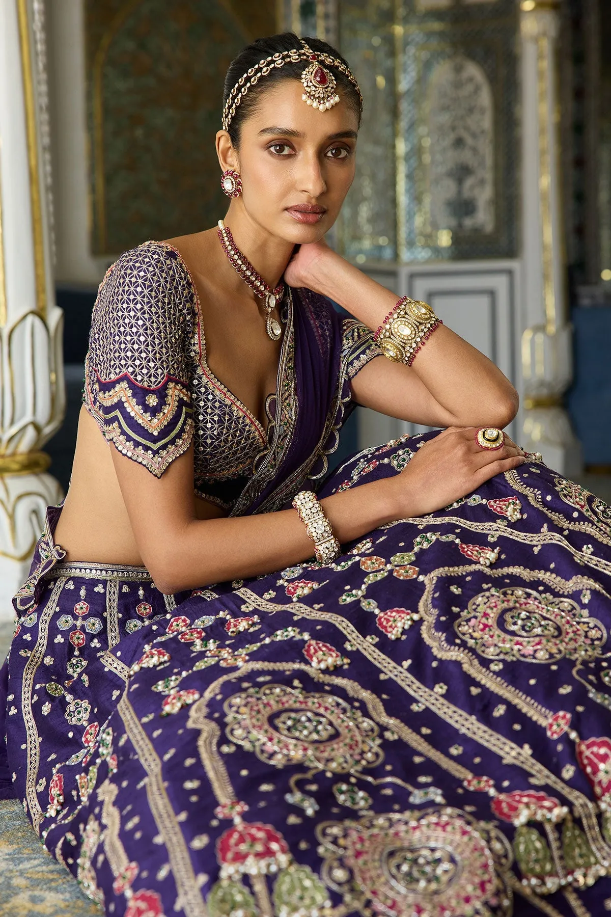 Royal Purple Embroidered Lehenga with Cutwork Blouse
