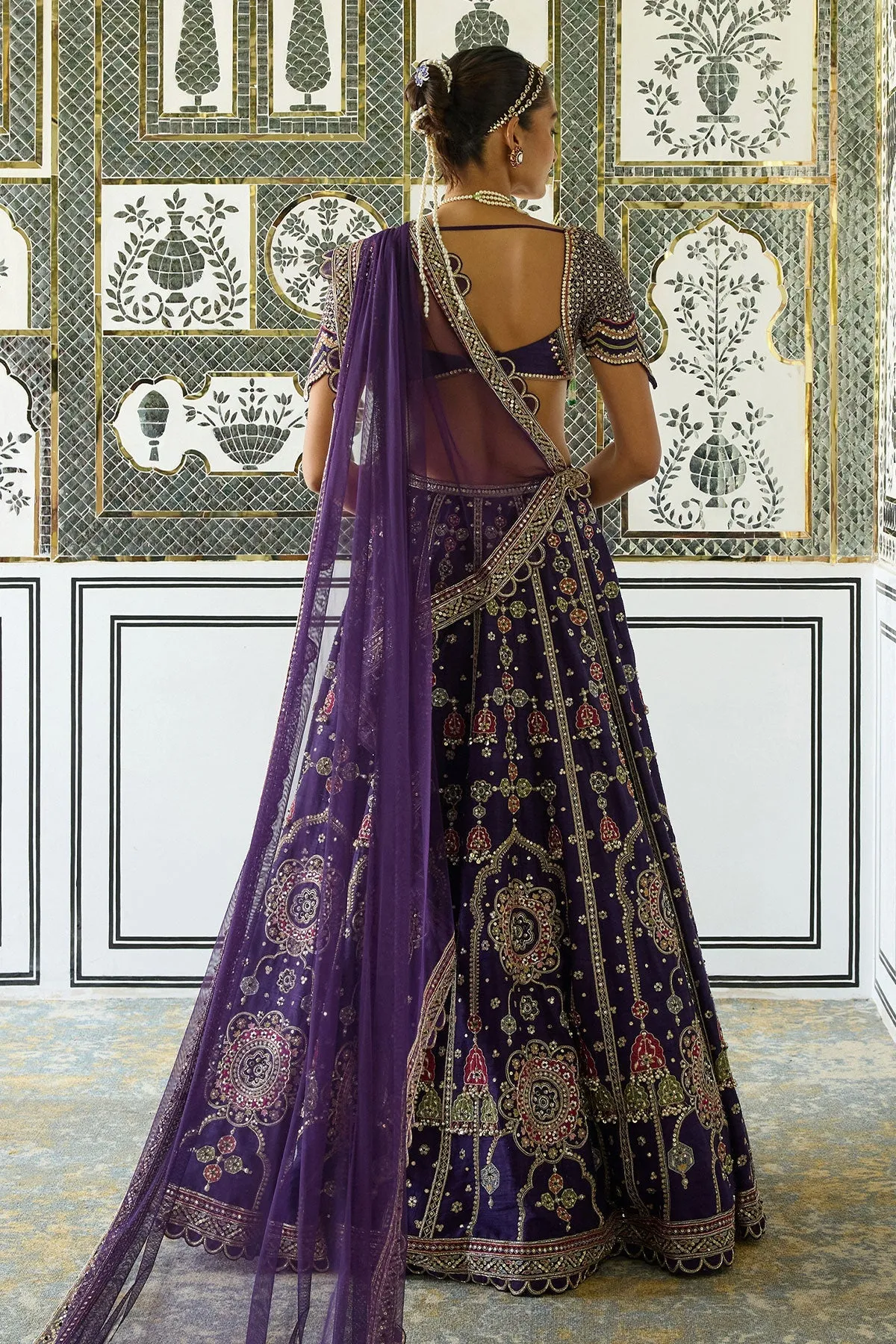 Royal Purple Embroidered Lehenga with Cutwork Blouse