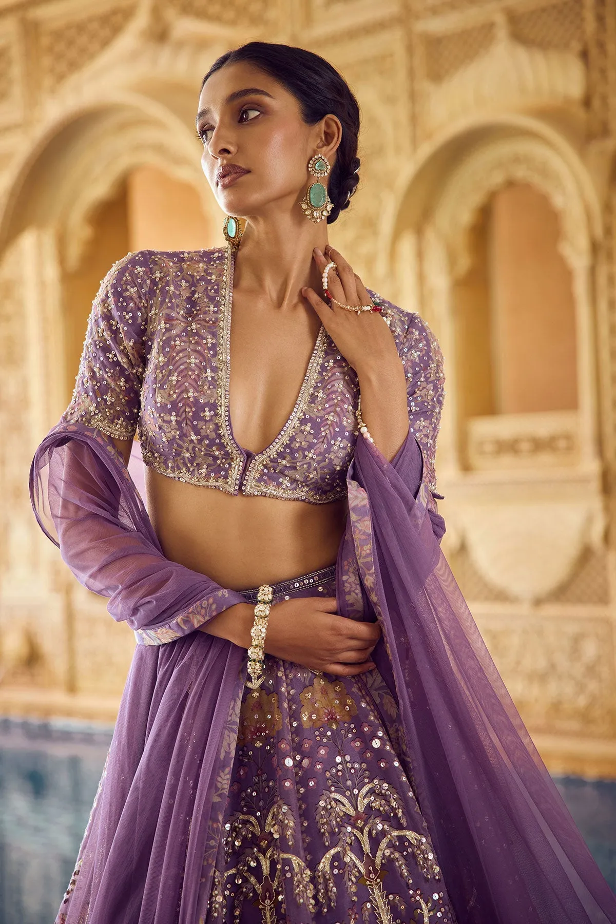Lavender Sequin and Zari Embroidered Lehenga