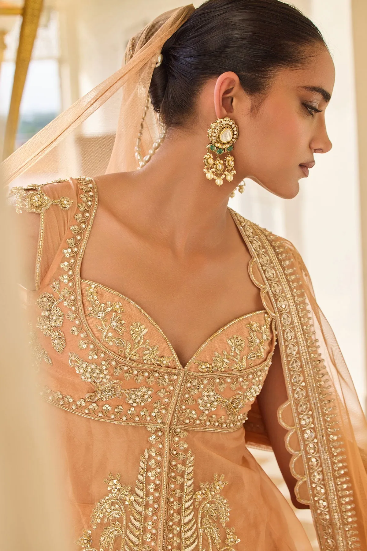 Peach Embroidered Lehenga with Corset-Style Blouse