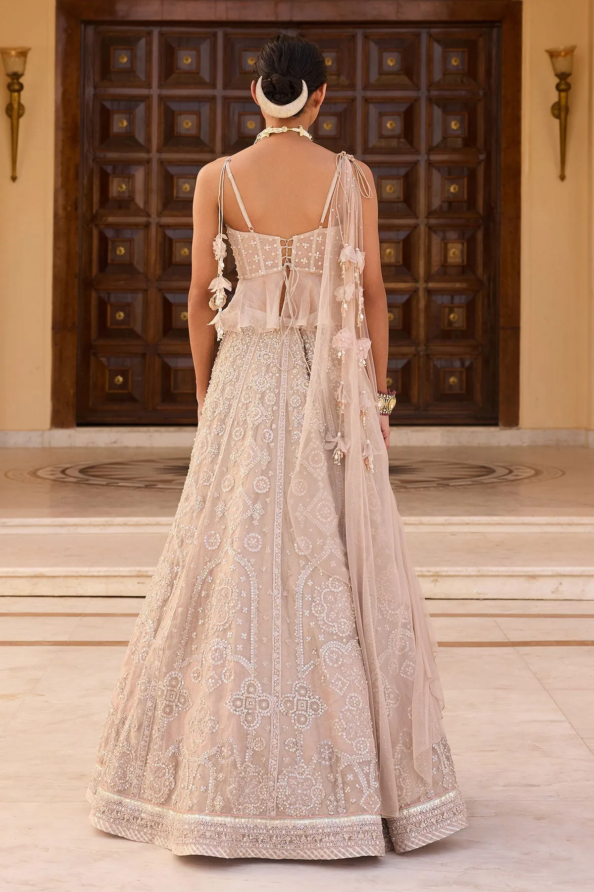Nude Embroidered Lehenga with Bustier Blouse