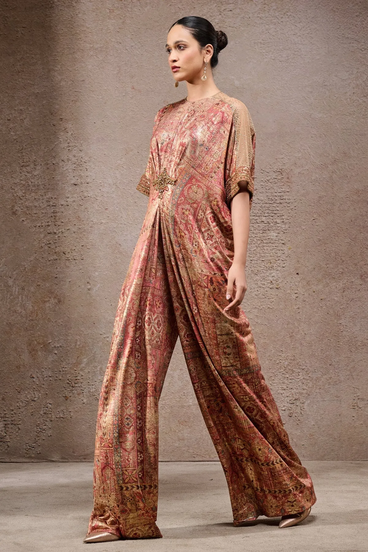 Metallic Brocade Suit with Embellished Waist