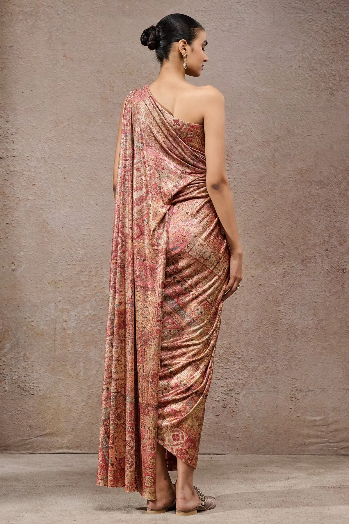 Metallic Brocade One-Shoulder Sari