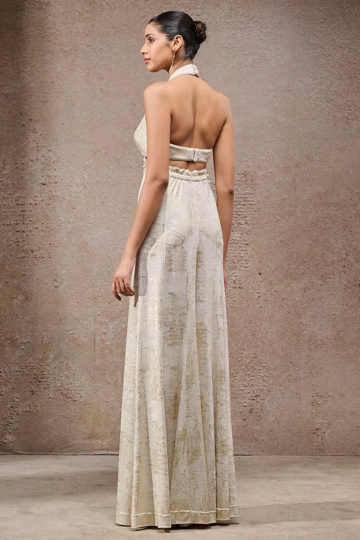 Ivory Halter Neck Embellished Suit