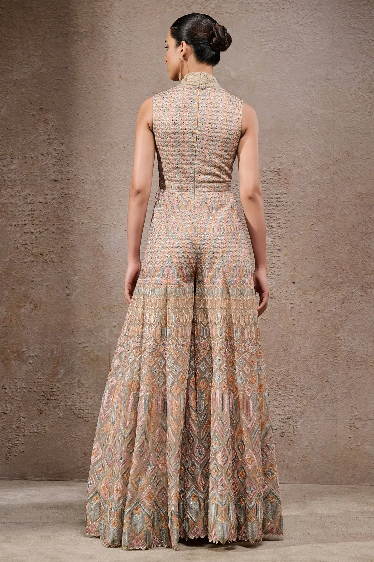Multicolor Sleeveless Embroidered Suit