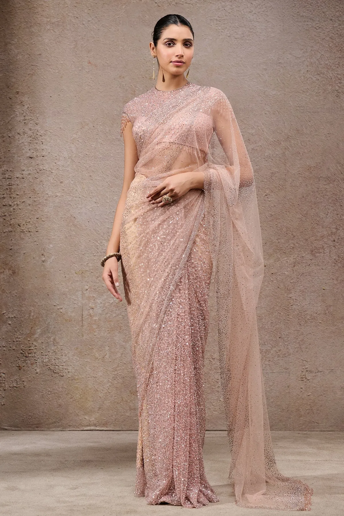 Blush Pink Sequined Sari