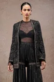Black Embroidered Sharara Set with Long Jacket
