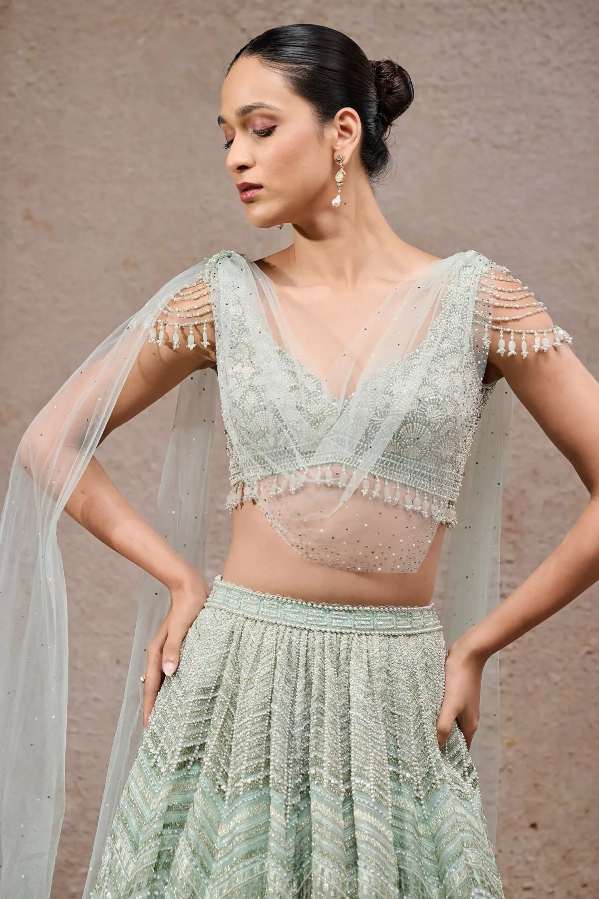 Mint Green Embroidered Lehenga Set