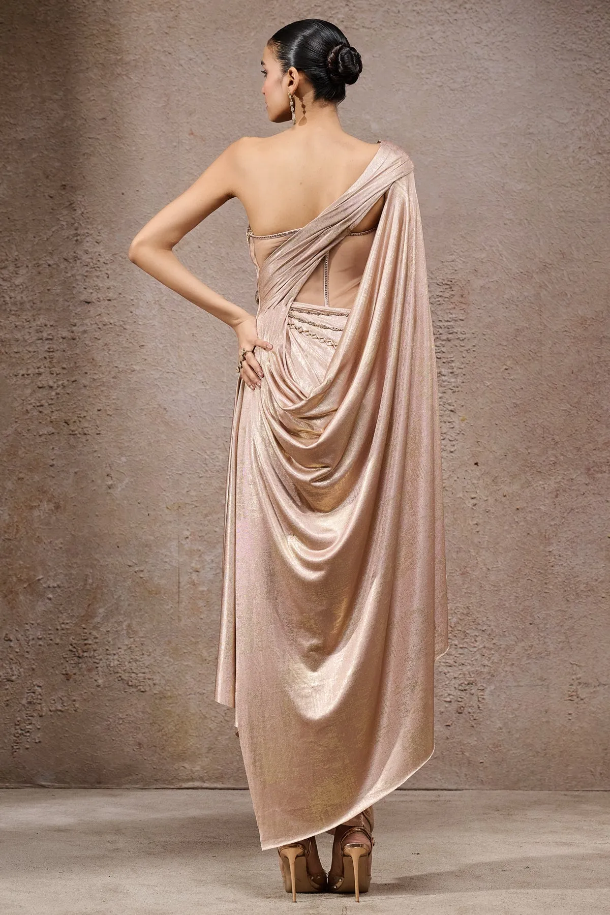 Champagne Drape Sari Gown