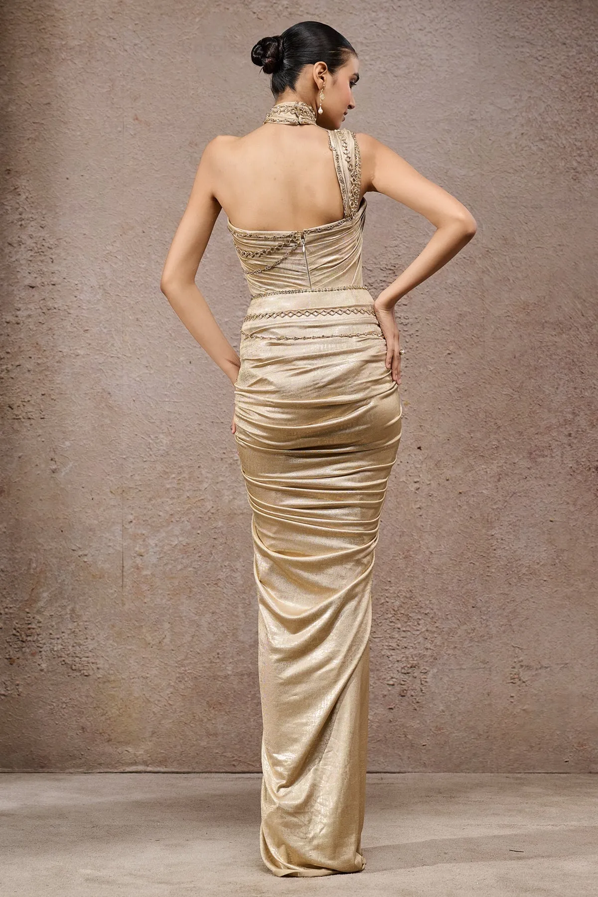 Gold Embellished Drape Suit