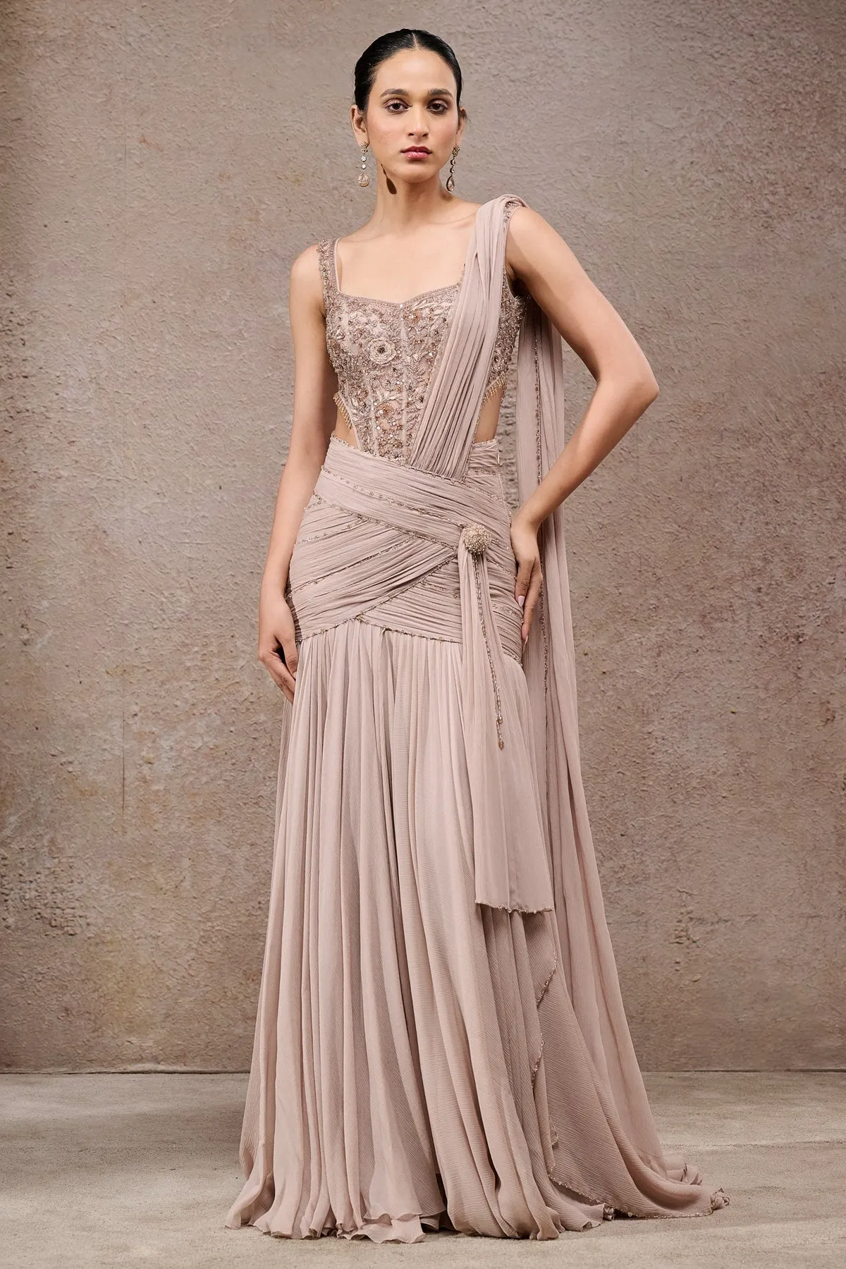 Blush Embellished Draped Sari