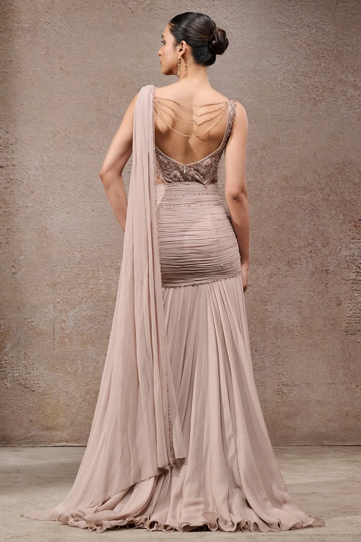 Blush Embellished Draped Sari