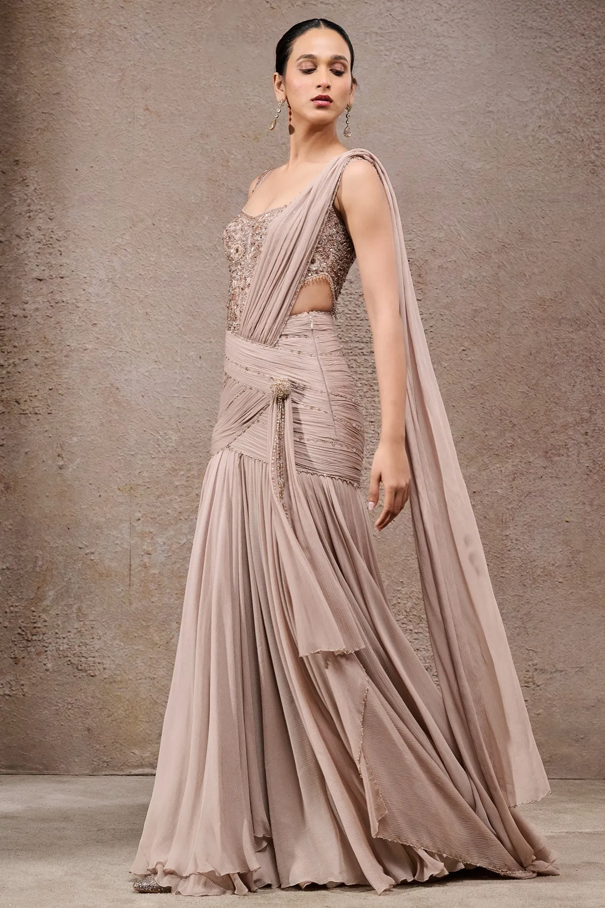 Blush Embellished Draped Sari