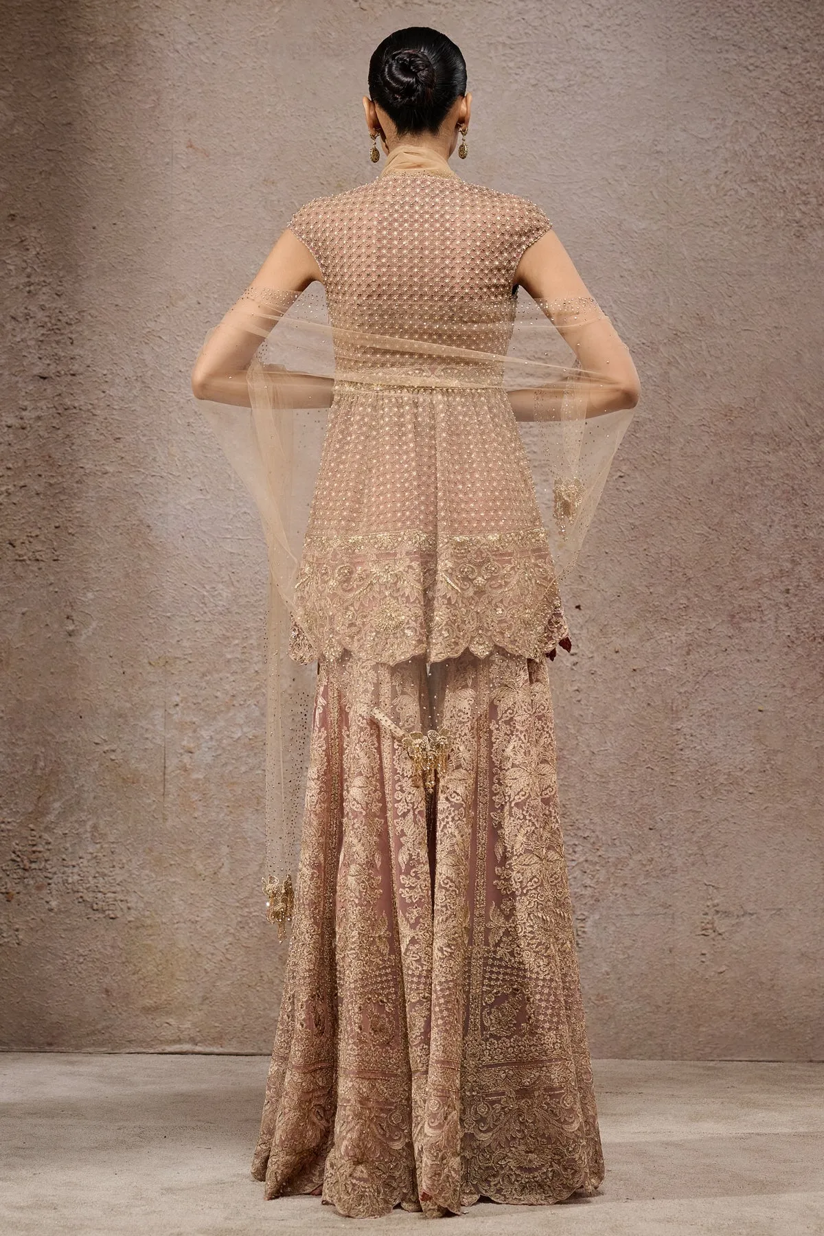 Embroidered Beige Sharara Suit with Dupatta