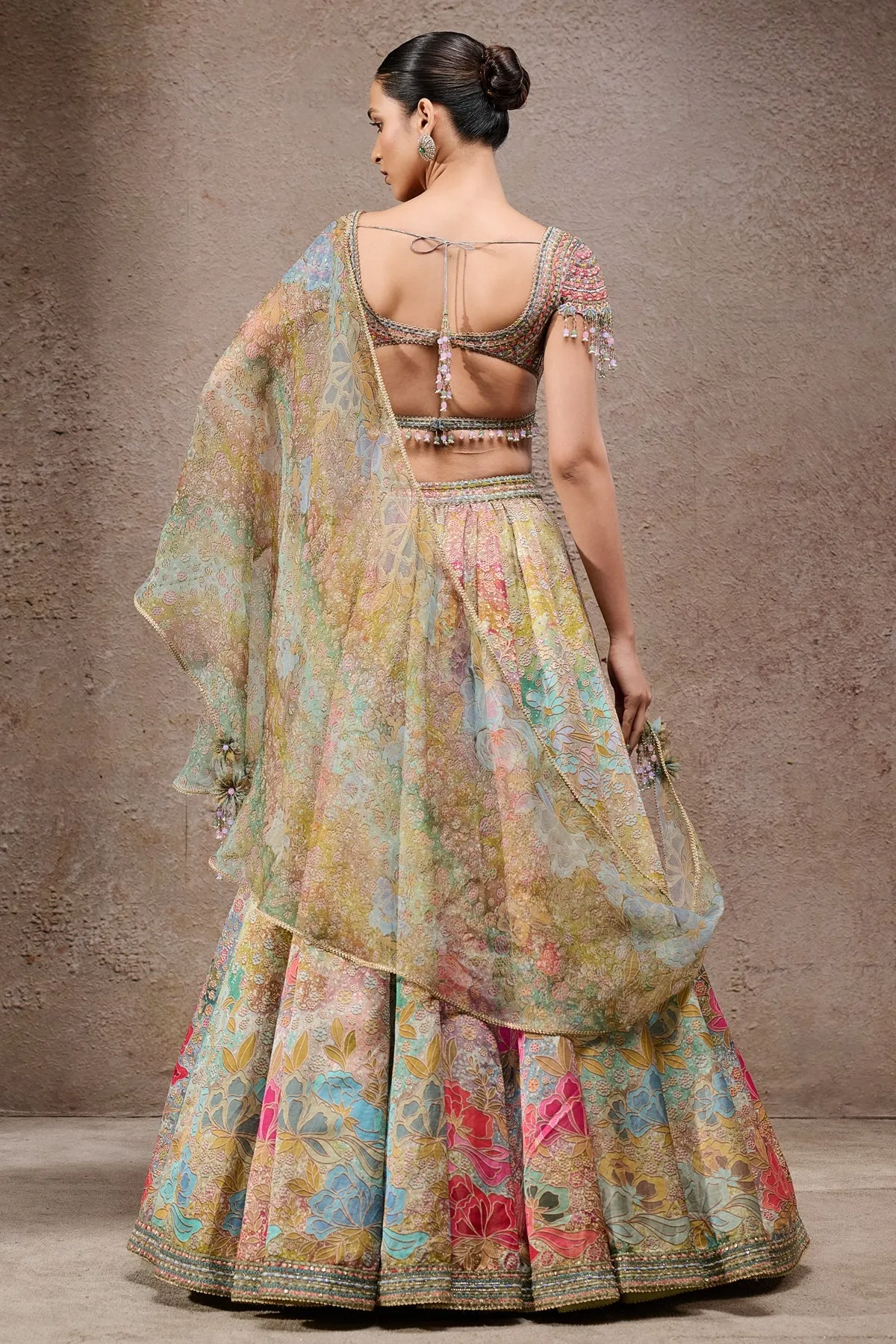 Multicolor Floral Embroidered Lehenga with Dupatta