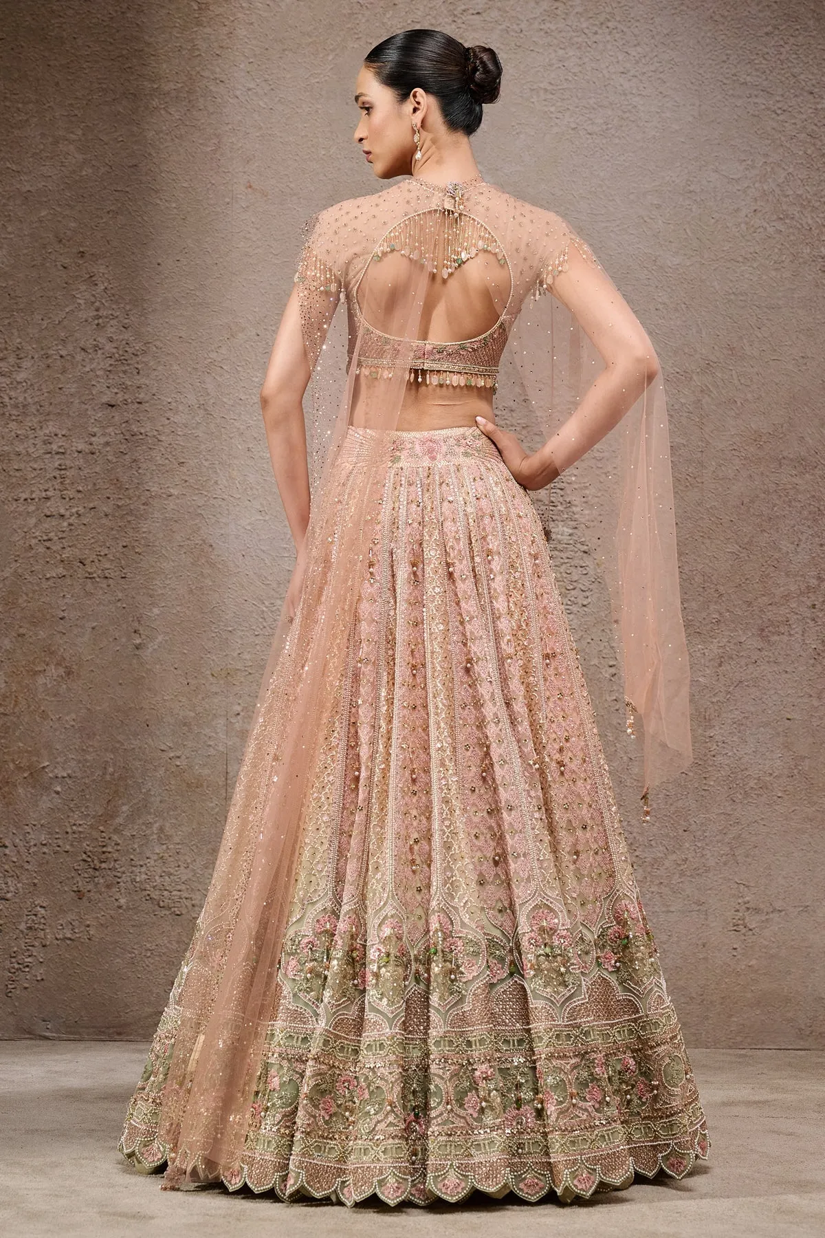 Blush Pink Embroidered Lehenga with Sheer Beaded Blouse