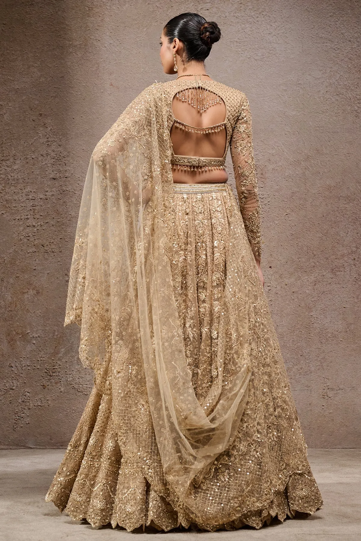 Gold Embellished Bridal Lehenga with Sequined Dupatta