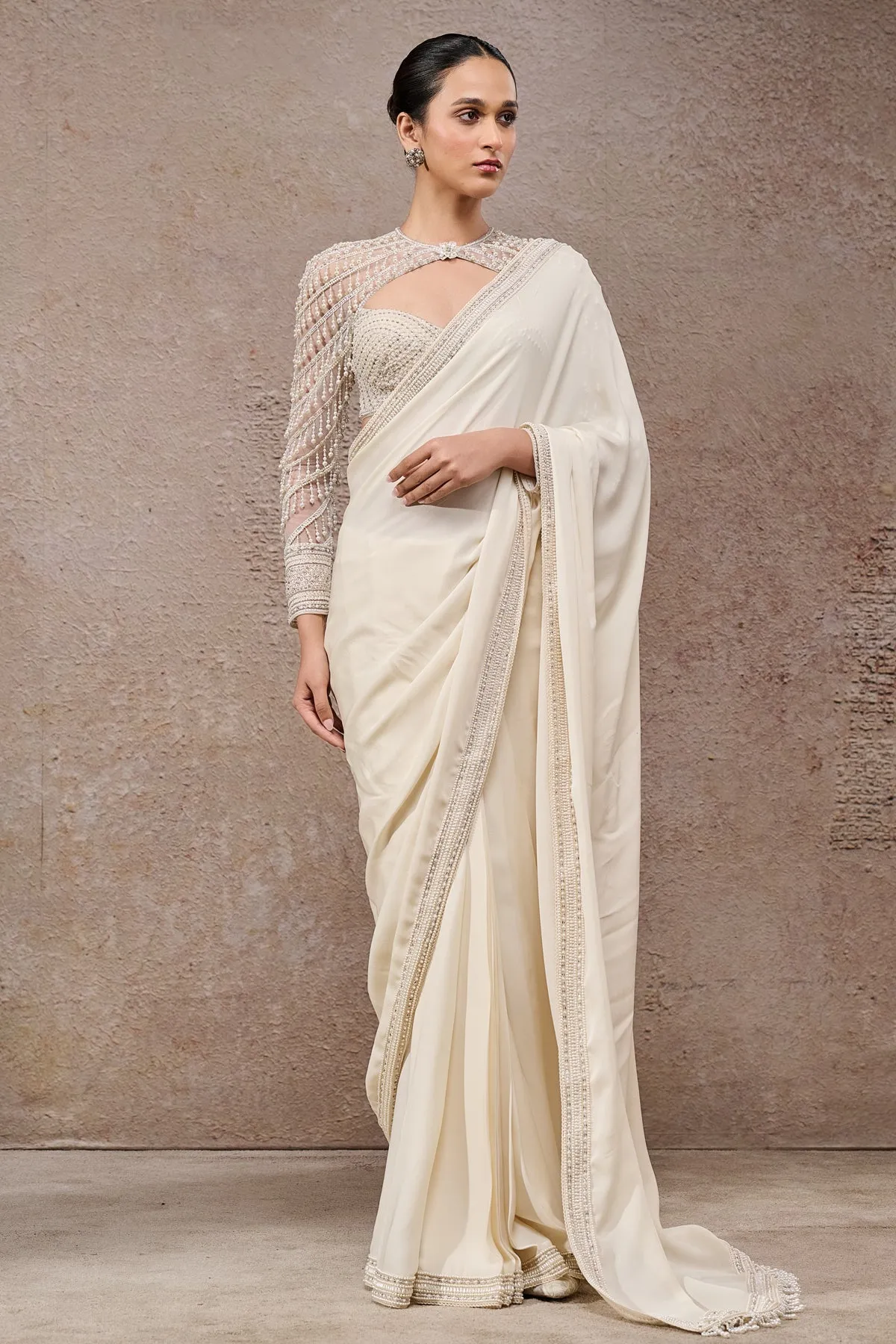 Ivory Pearl-Embellished Sari
