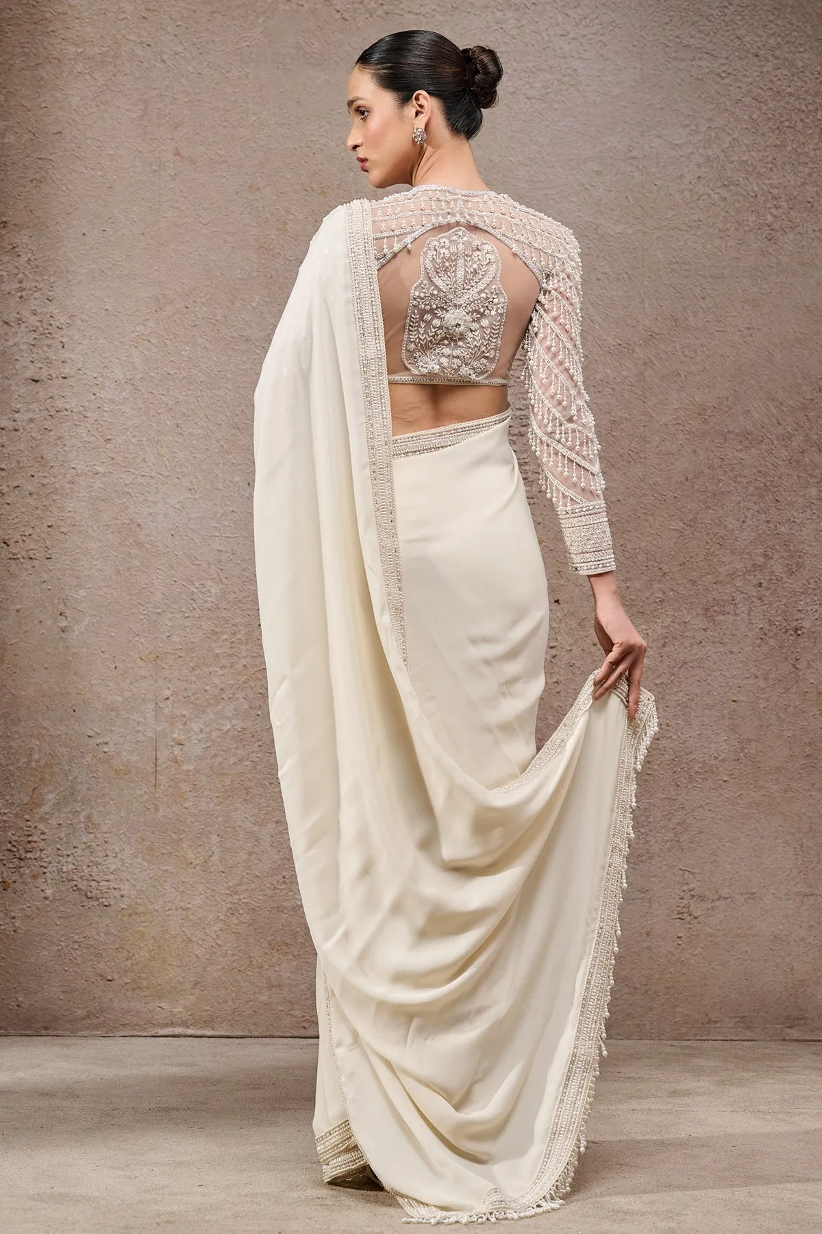 Ivory Pearl-Embellished Sari