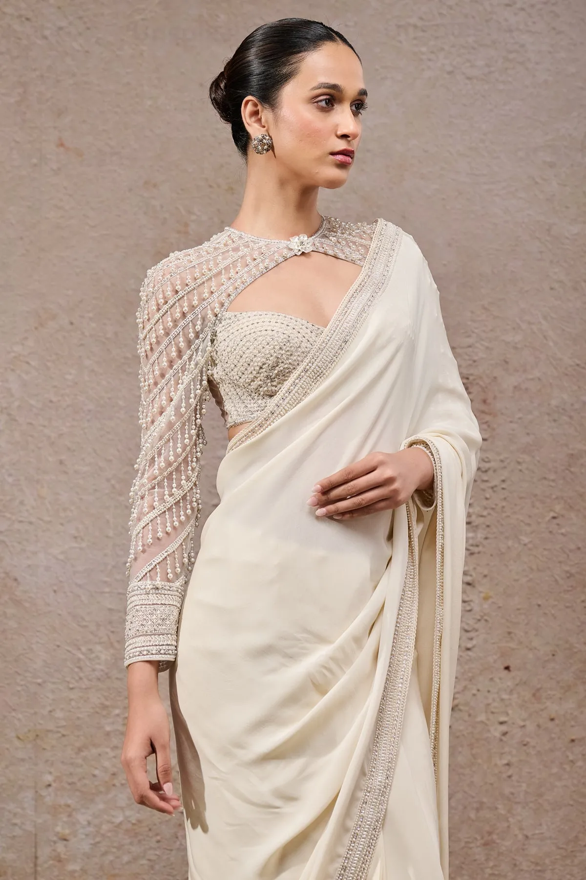 Ivory Pearl-Embellished Sari