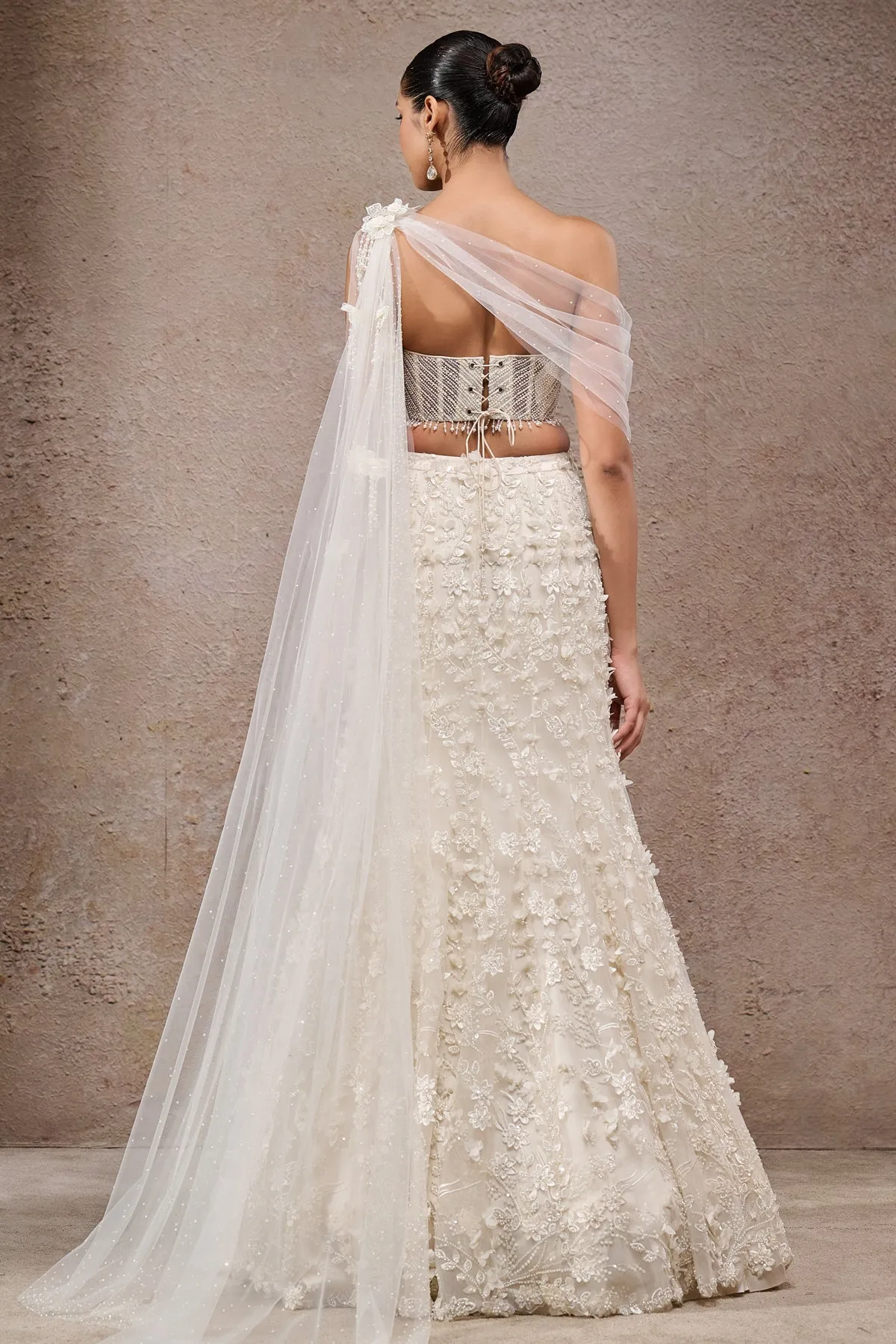 Ivory Embellished Lehenga Saree
