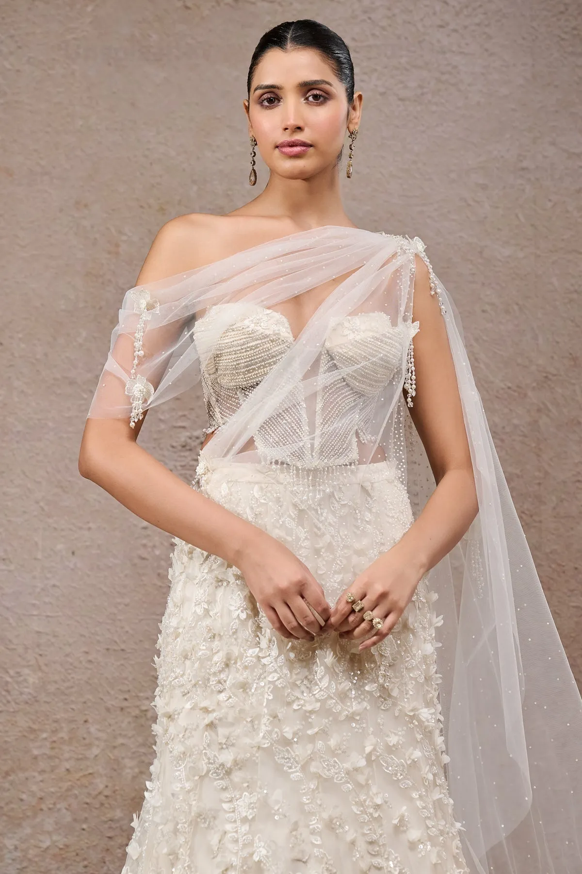 Ivory Embellished Lehenga Saree