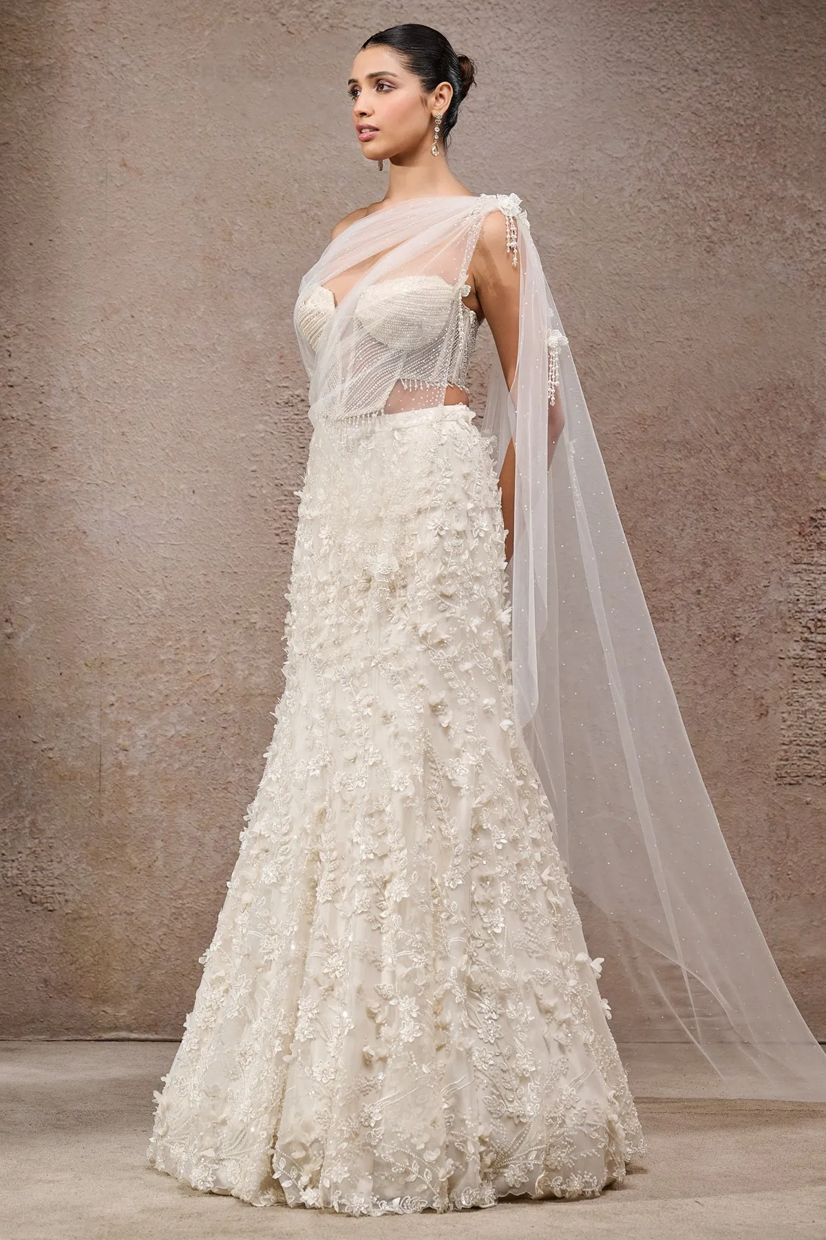 Ivory Embellished Lehenga Saree