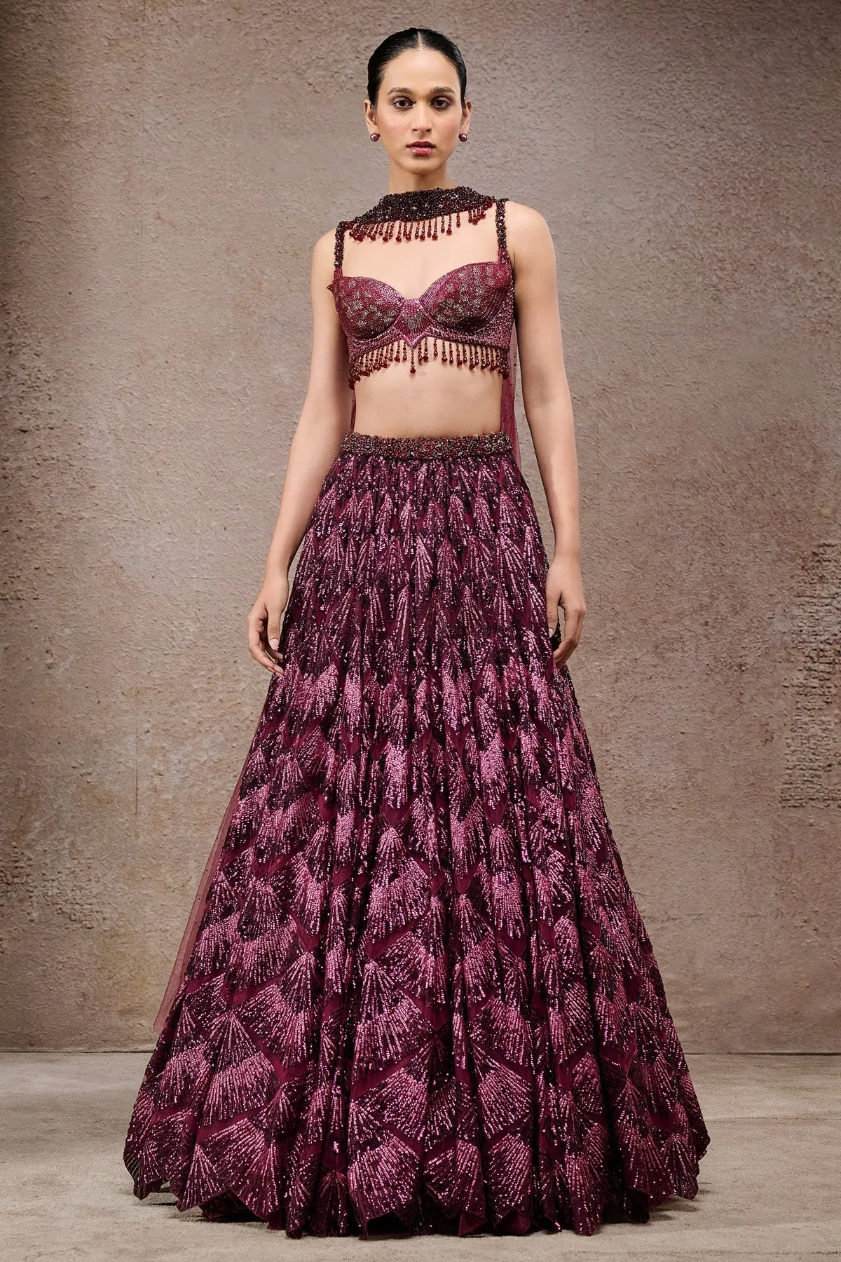 Plum Embellished Lehenga Set