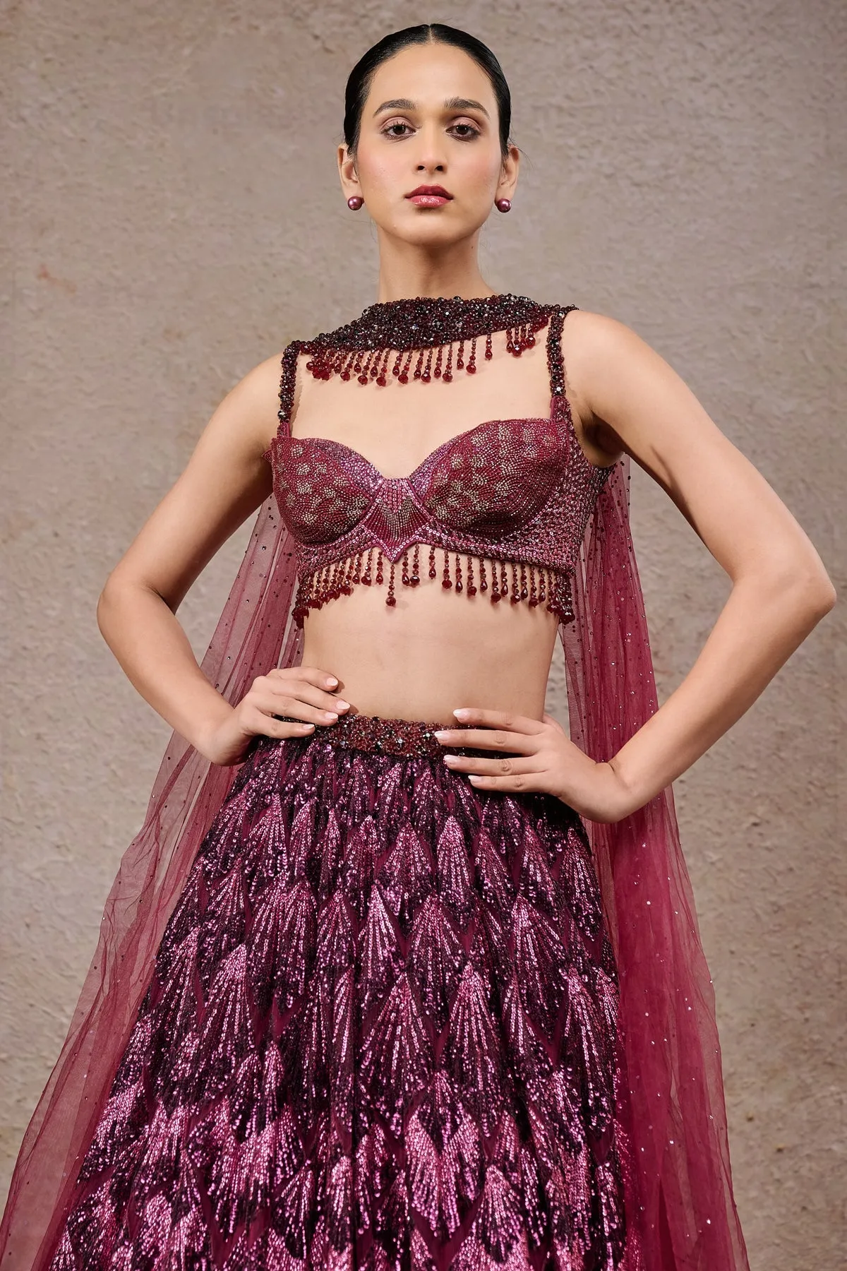 Plum Embellished Lehenga Set