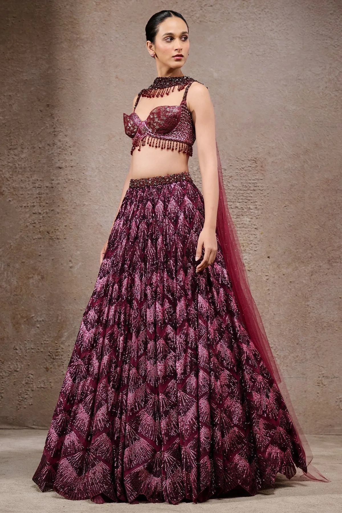 Plum Embellished Lehenga Set