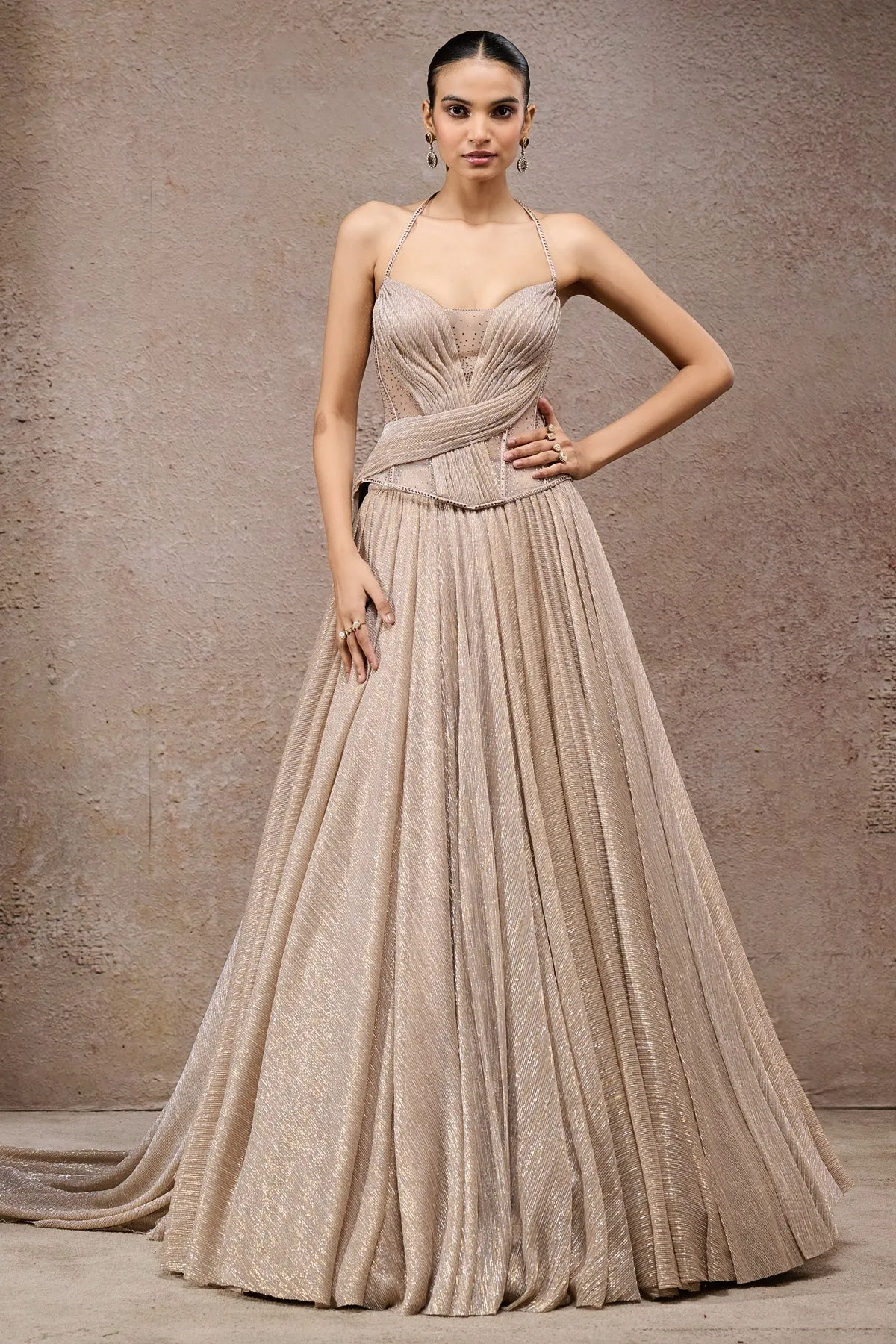 Champagne Gold Halter-Neck Gown