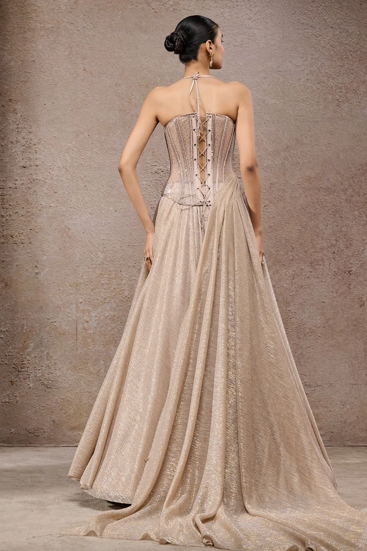 Champagne Gold Halter-Neck Gown