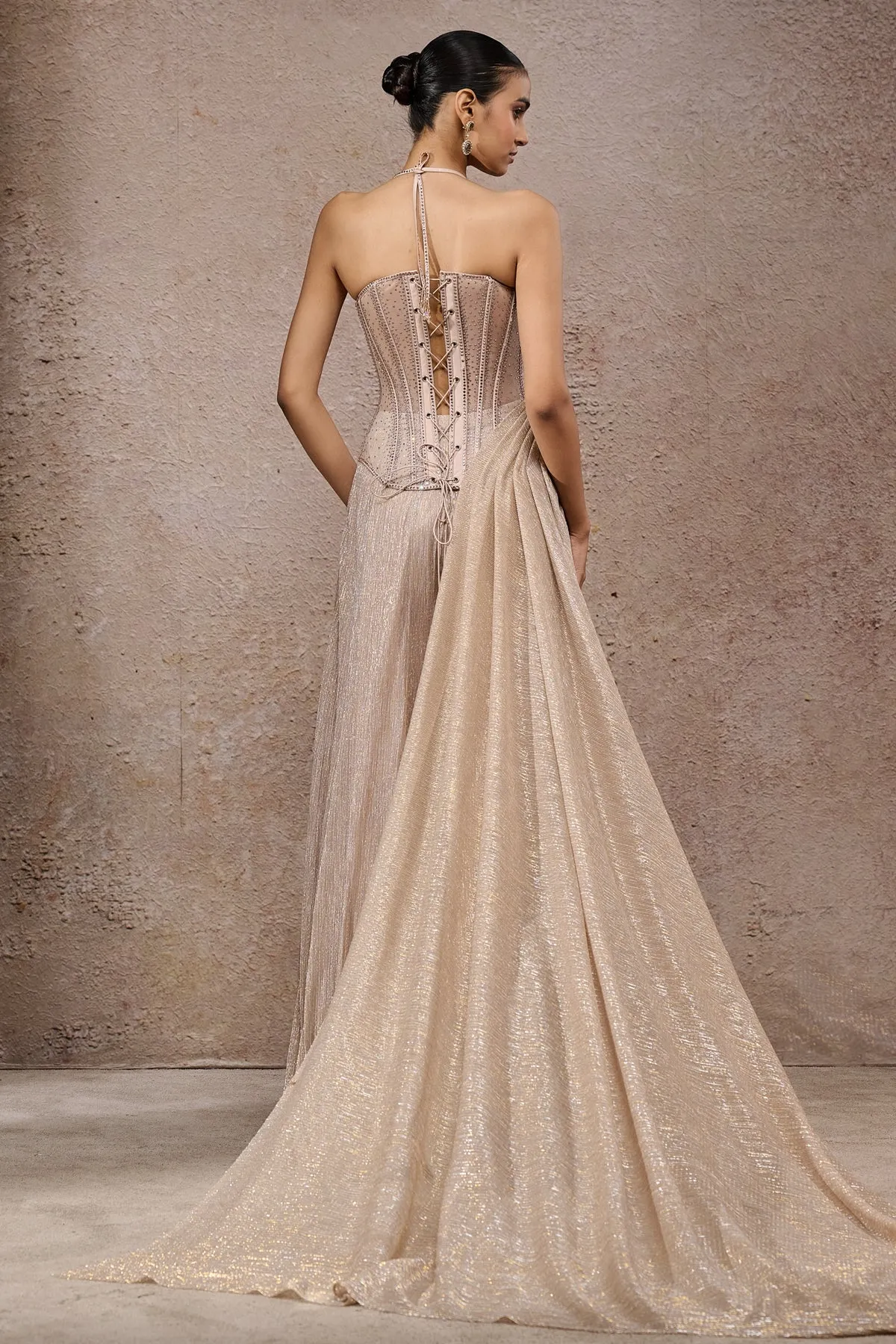 Champagne Gold Halter-Neck Gown