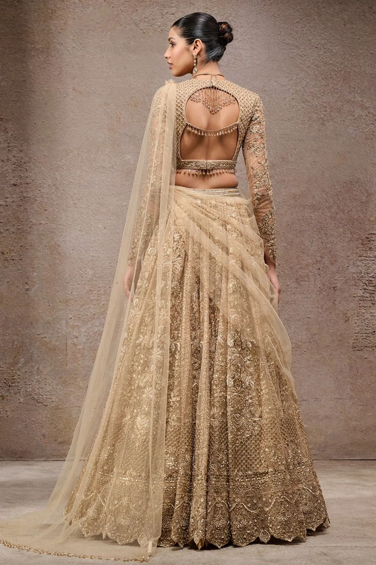 Golden Embellished Lehenga with Sheer Dupatta