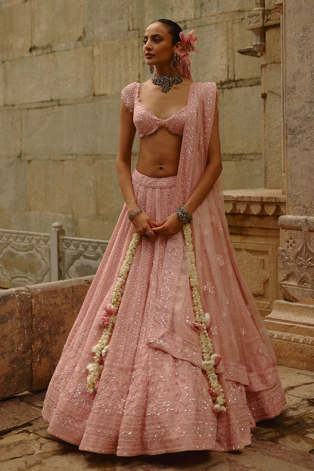 Blush Pink Sequin Embellished Bridal Lehenga