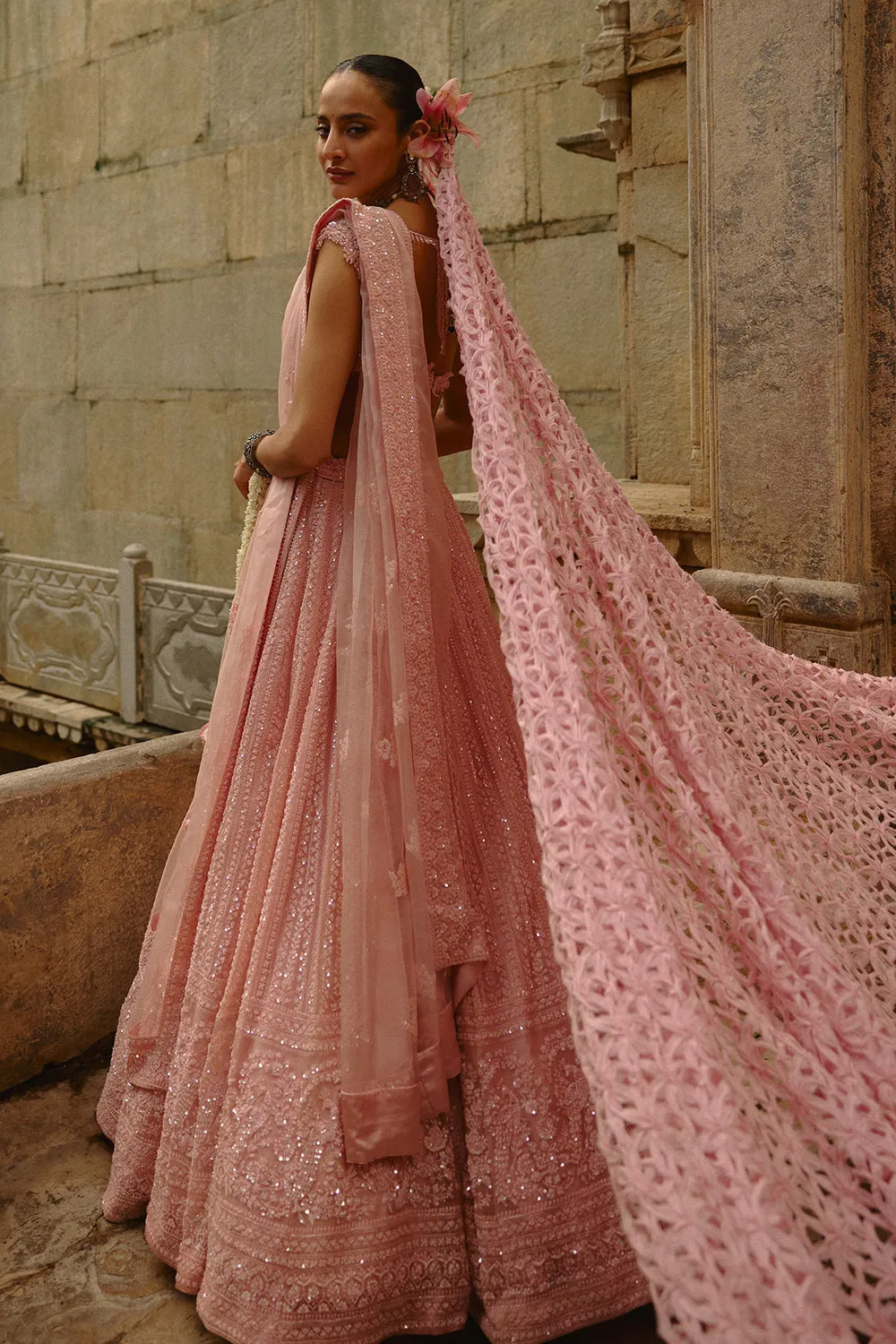 Blush Pink Sequin Embellished Bridal Lehenga