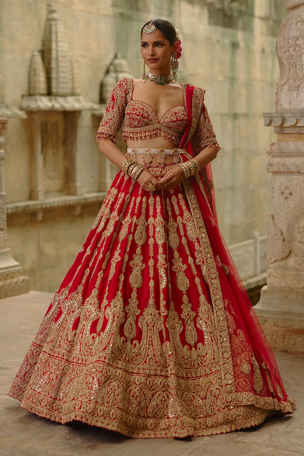 Red Zardozi Embroidered Bridal Lehenga