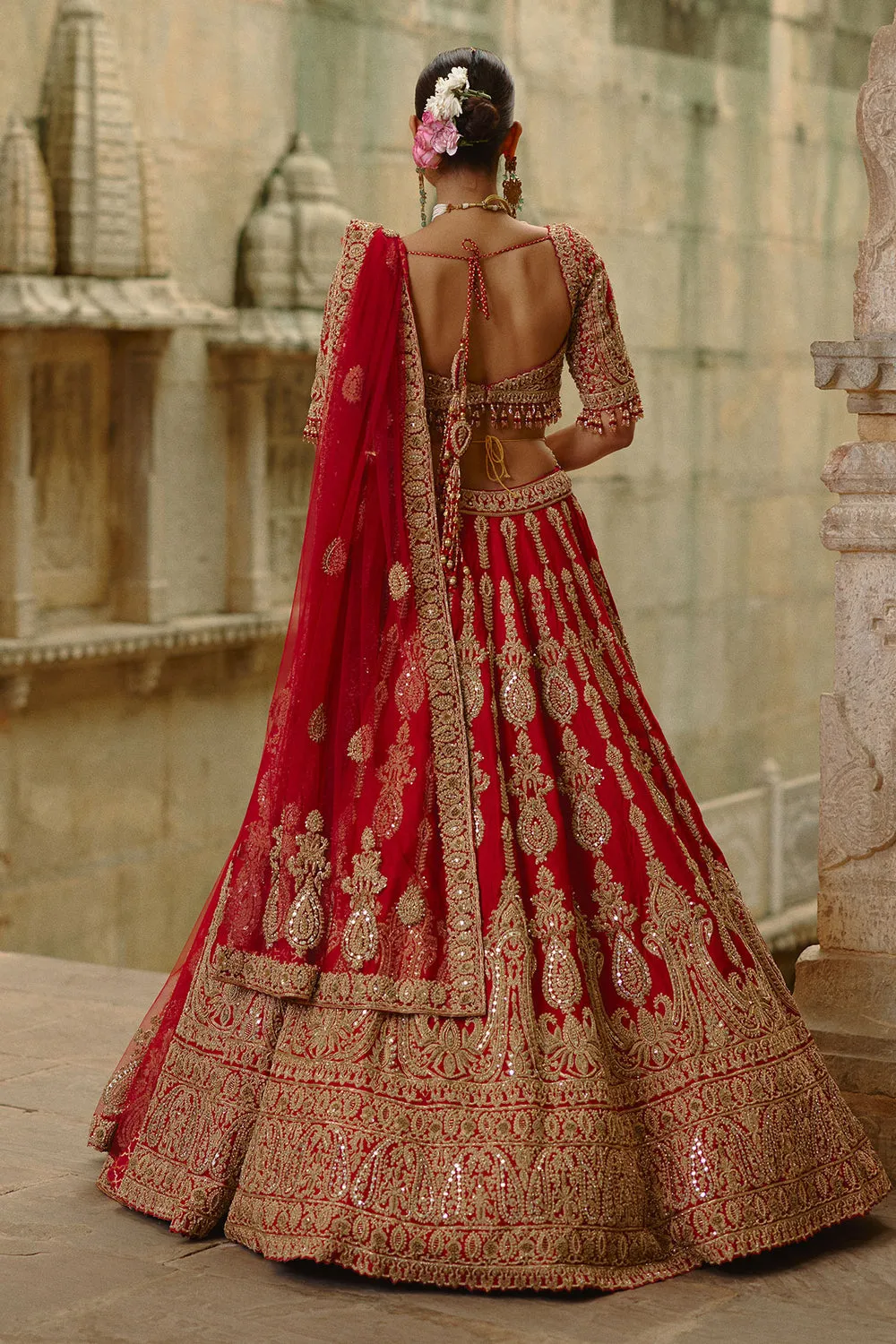 Red Zardozi Embroidered Bridal Lehenga
