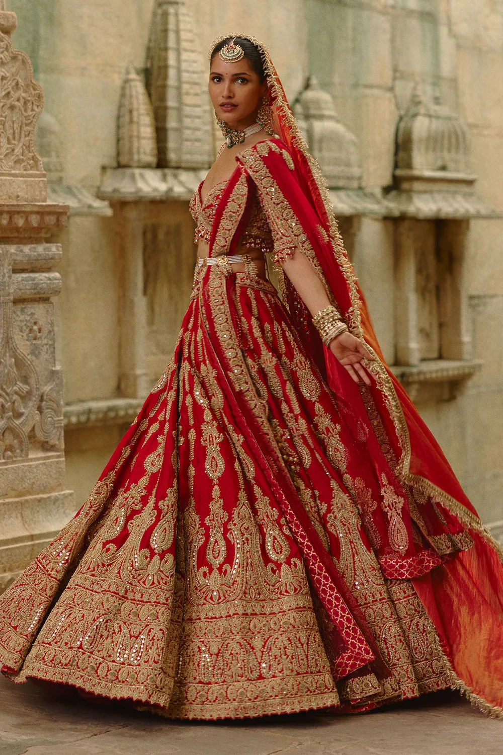 Red Zardozi Embroidered Bridal Lehenga