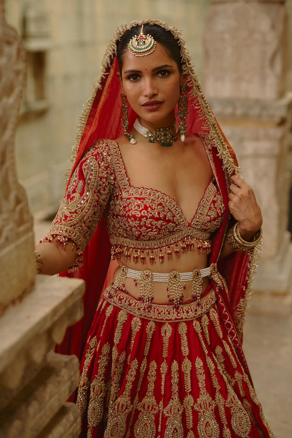 Red Zardozi Embroidered Bridal Lehenga