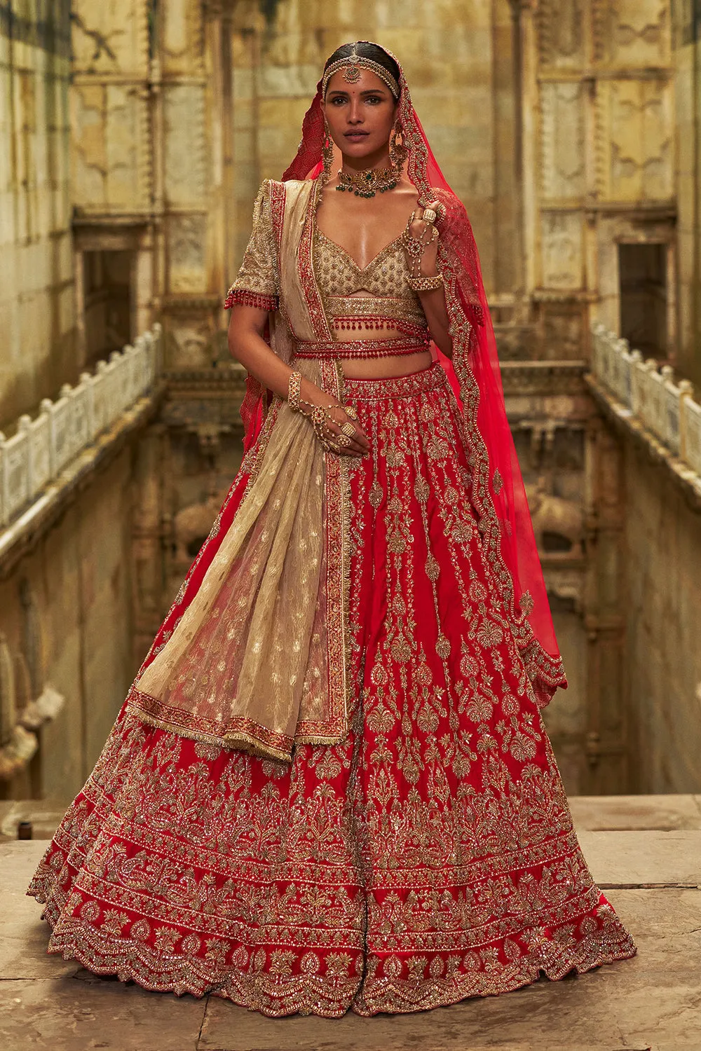 Red & Gold Embroidered Bridal Lehenga