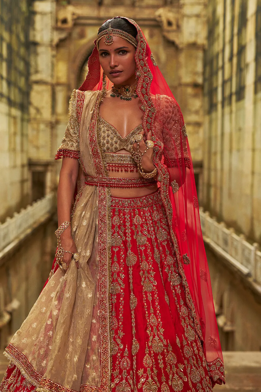 Red & Gold Embroidered Bridal Lehenga