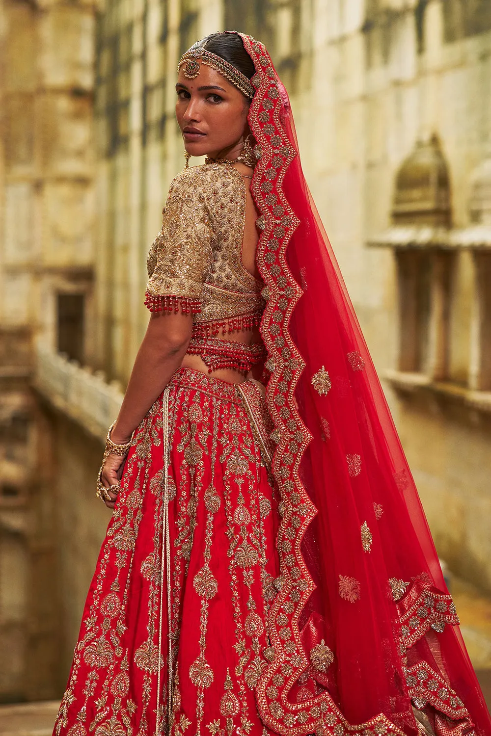 Red & Gold Embroidered Bridal Lehenga